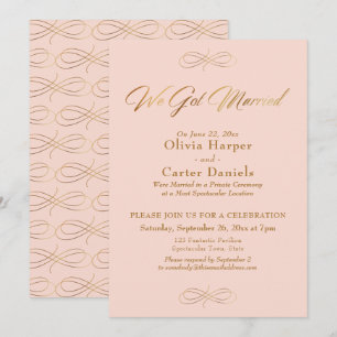 Invitation Calligraphie dorée élégante Nous sommes mariés Ros