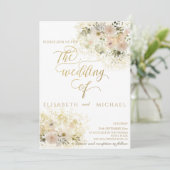 Invitation Calligraphie dorée florale romantique rose tendre (Debout devant)