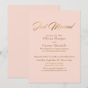 Invitation Calligraphie dorée Réception Mariage tout juste ro