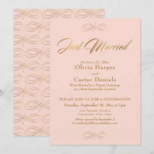 Invitation Calligraphie dorée Réception Mariage tout juste ro