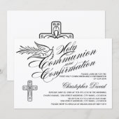 Invitation Calligraphie Dove la sainte communion et la confir (Devant / Derrière)