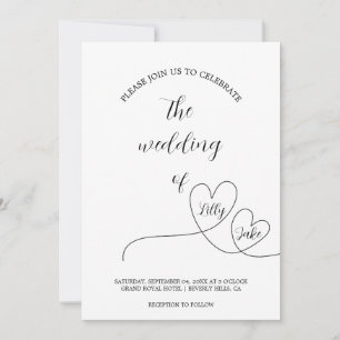 Invitation Calligraphie du coeur noir moderne Mariage de scri