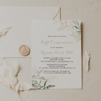 Calligraphie du feuillage vert or Première communi