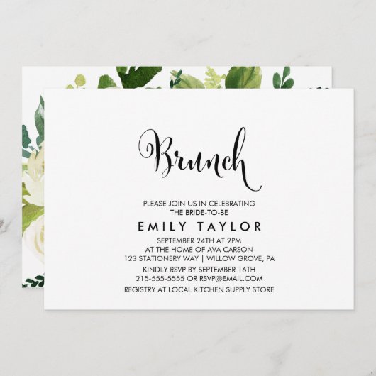 Invitation Calligraphie du Sud | Brunch Floral Back (Devant / Derrière)