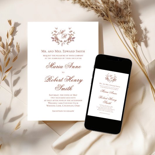 Invitation Calligraphie du vin de Bourgogne Script Monogramme