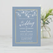 Invitation Calligraphie Dusty Blue Jar Lights Mariage or (Debout devant)