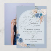 Invitation Calligraphie Dusty Blue Pampas Photo Graduation (Devant / Derrière)