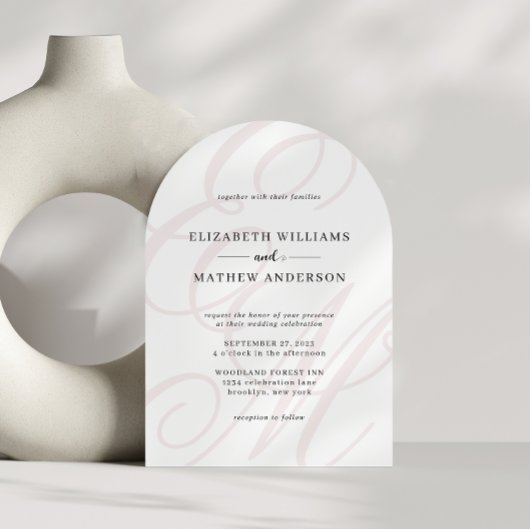 Invitation Calligraphie Dusty Pink Monogram Mariage Arch