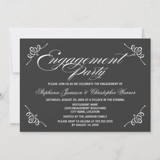 Invitation Calligraphie Elegance Grey Engagement Party (Devant)