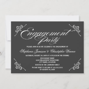 Invitation Calligraphie Elegance Grey Engagement Party