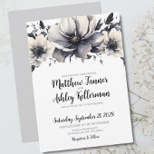 Invitation Calligraphie Élégant noir blanc Mariage floral