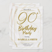 Invitation Calligraphie Elégant Or moderne 90e anniversaire (Devant / Derrière)