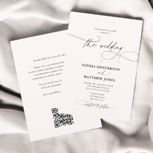 Invitation Calligraphie Elegant QR Code Mariage ivoire