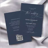 Invitation Calligraphie Elegant QR Code Marine Mariage bleu