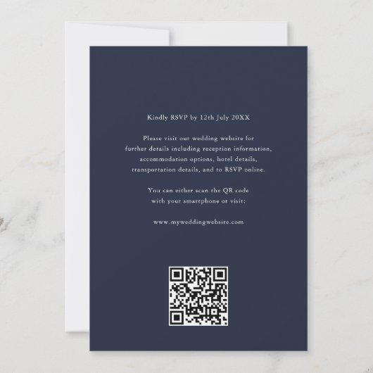 Invitation Calligraphie Elegant QR Code Marine Mariage bleu (Dos)
