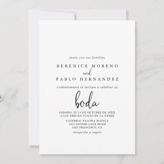 Invitation Calligraphie Élégant Script Mariage espagnol (Devant)