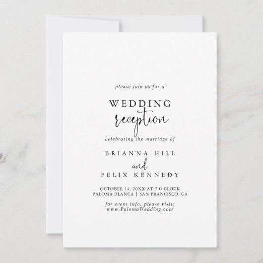 Invitation Calligraphie Élégant Script Mariage Réception (Devant)