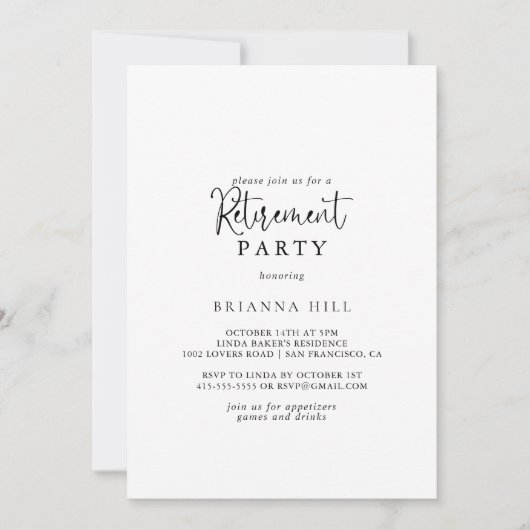 Invitation Calligraphie Élégant Script Retraite Party (Devant)