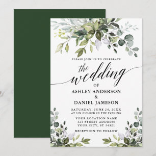Invitation Calligraphie Elégante aquarelle Verdure Mariage
