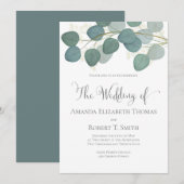 Invitation Calligraphie élégante classique Eucalyptus verdure (Devant / Derrière)
