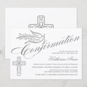 Invitation Calligraphie élégante Croix et Colombe Confirmatio (Devant / Derrière)