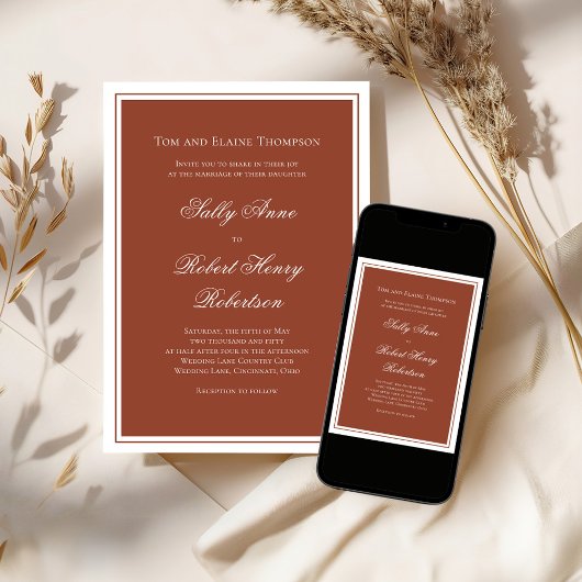 Invitation Calligraphie élégante de mariage script bordeaux