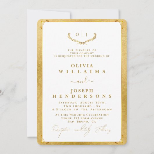 INVITATION CALLIGRAPHIE ÉLÉGANTE ET MARIAGE CHIC FRAME GOLDEN (Devant)
