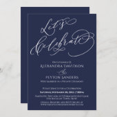 Invitation Calligraphie Élégante Fêtons Bleu Marine (Devant / Derrière)