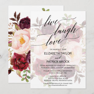 Invitation Calligraphie Élégante Floral Fané Vive Rire Amou