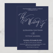 Invitation Calligraphie Élégante Le Mariage de Réception Navy (Devant / Derrière)