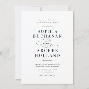 Invitation Calligraphie Élégante Mariage Bleu Nuit