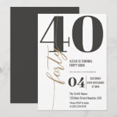 Invitation Calligraphie Élégante Moderne QUARANTE 40e Anniver (Devant / Derrière)