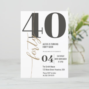 Invitation Calligraphie Élégante Moderne QUARANTE 40e Anniver