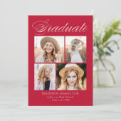 Invitation Calligraphie Élégante Photo Rouge Fête de Remise d (Debout devant)