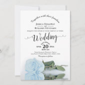 Invitation Calligraphie Élégante Rose Bleu Clair Code QR Mari (Devant)