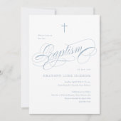 Invitation Calligraphie élégante script Bleu poussiéreux Bapt (Devant)