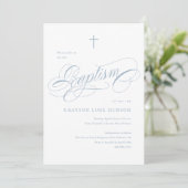 Invitation Calligraphie élégante script Bleu poussiéreux Bapt (Debout devant)