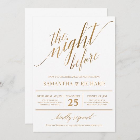 Invitation Calligraphie en or Faux lettrage de répétition rus (Devant / Derrière)