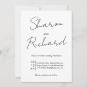 Invitation Calligraphie en script noir sur mariage photo blan (Devant)