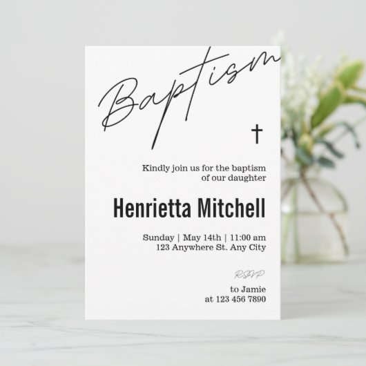 Invitation Calligraphie en terre cuite moderne Baptême (Debout devant)