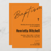 Invitation Calligraphie en terre cuite moderne Baptême (Devant / Derrière)