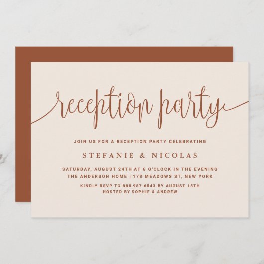 Invitation Calligraphie en terre cuite Soirée de mariage (Devant / Derrière)