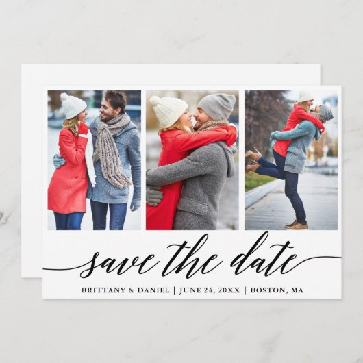 Invitation Calligraphie Enregistrer La Date Fiançailles 3 Car (Devant / Derrière)