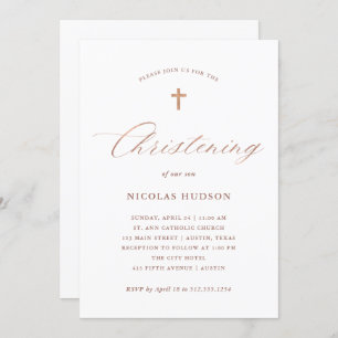 Invitation Calligraphie et croix d'or Faux Rose  Brise