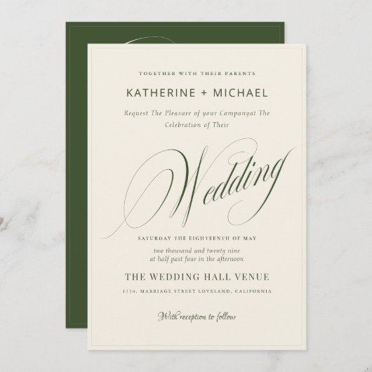 Invitation Calligraphie et détails de script romantique Maria (Devant / Derrière)