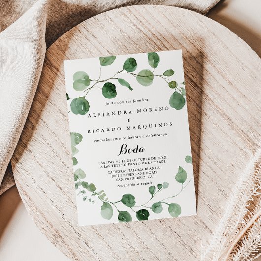 Invitation Calligraphie Eucalyptus Mariage espagnol
