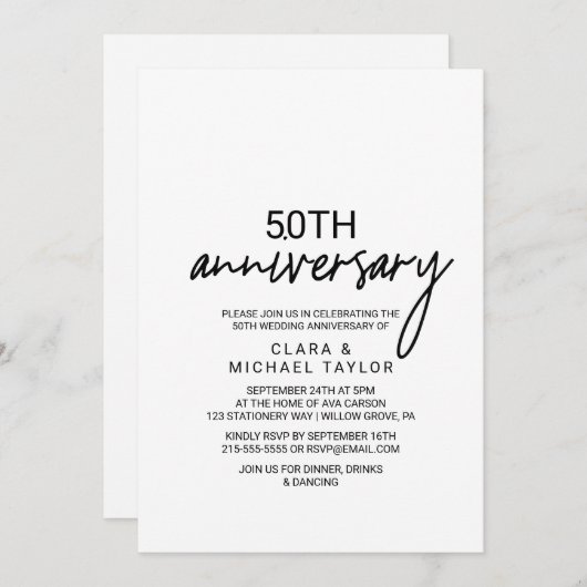 Invitation Calligraphie fantaisiste d'anniversaire (Devant / Derrière)