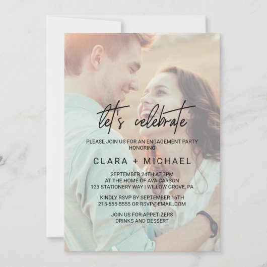 Invitation Calligraphie fantaisiste Photo délavée Fêtons l'év (Devant)