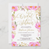 Invitation Calligraphie Fête des mariées rose et or Floral (Devant)