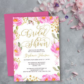 Invitation Calligraphie Fête des mariées rose et or Floral